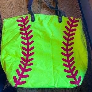 Bright Yellow Canvas Tote with Softball Design